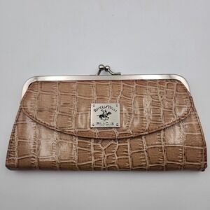Beverly Hills Polo Club Croc Embossed Frame Clasp‎ Clutch Wallet 8x4 Tan
